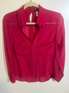 100% silk Women's Hot Pink Sheer Button-Front Blouse